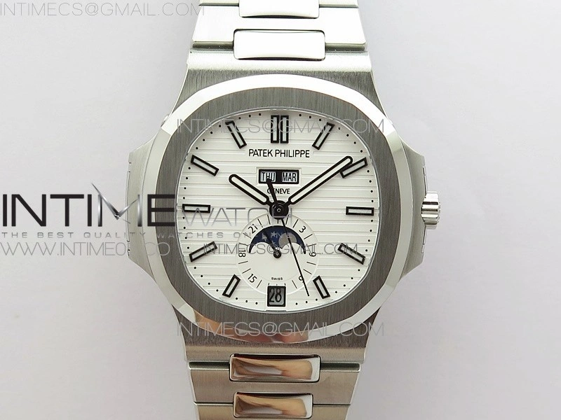 NAUTILUS 5726 SS GRF 1:1 BEST EDITION WHITE DIAL WORKING ANNUAL CALENDARON SS BRACELET A.324 V3